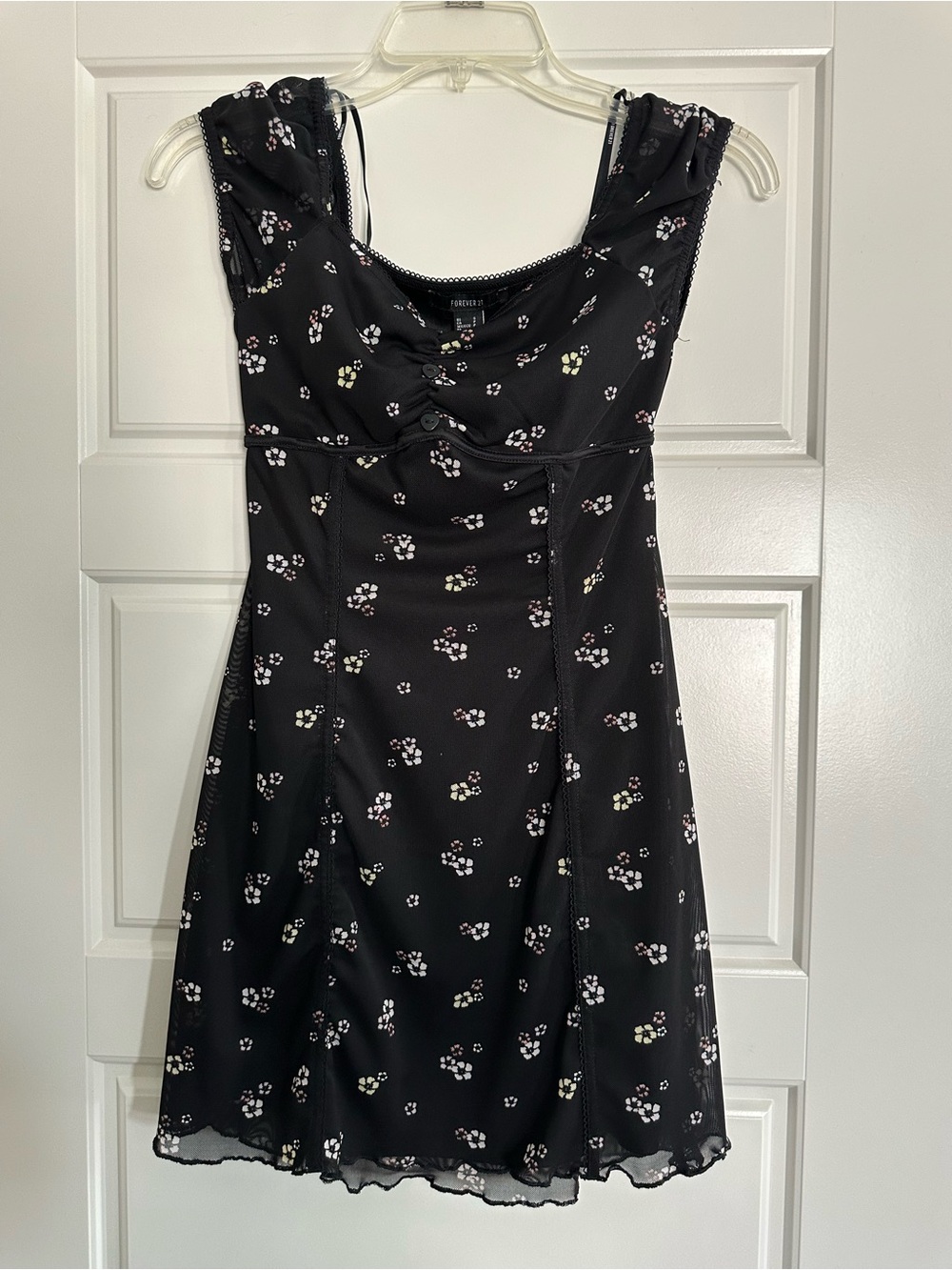 Forever 21 Black Mini Dress with White & Pale Yellow Floral Print